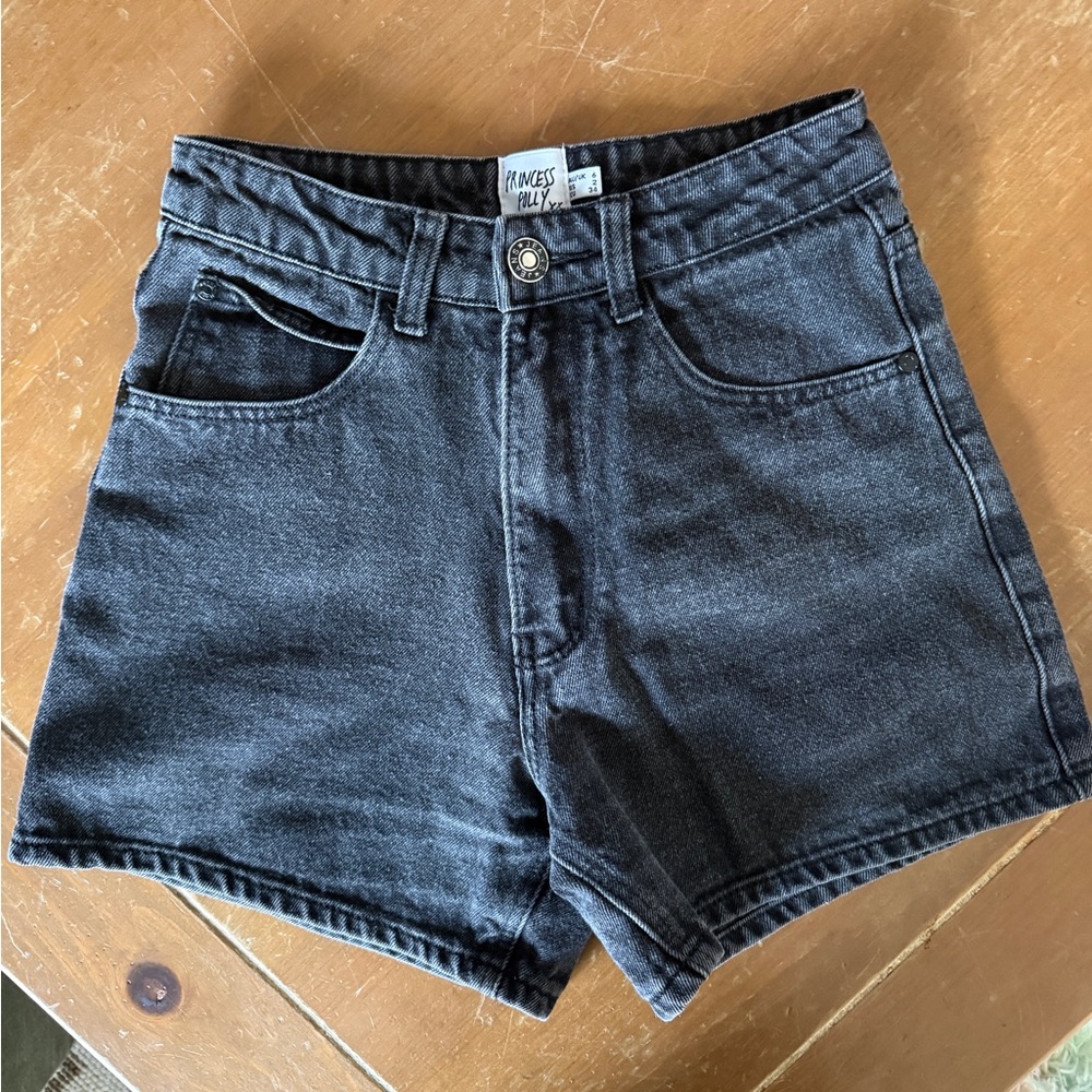 Princess Polly Washed Black High-Rise Denim Shorts